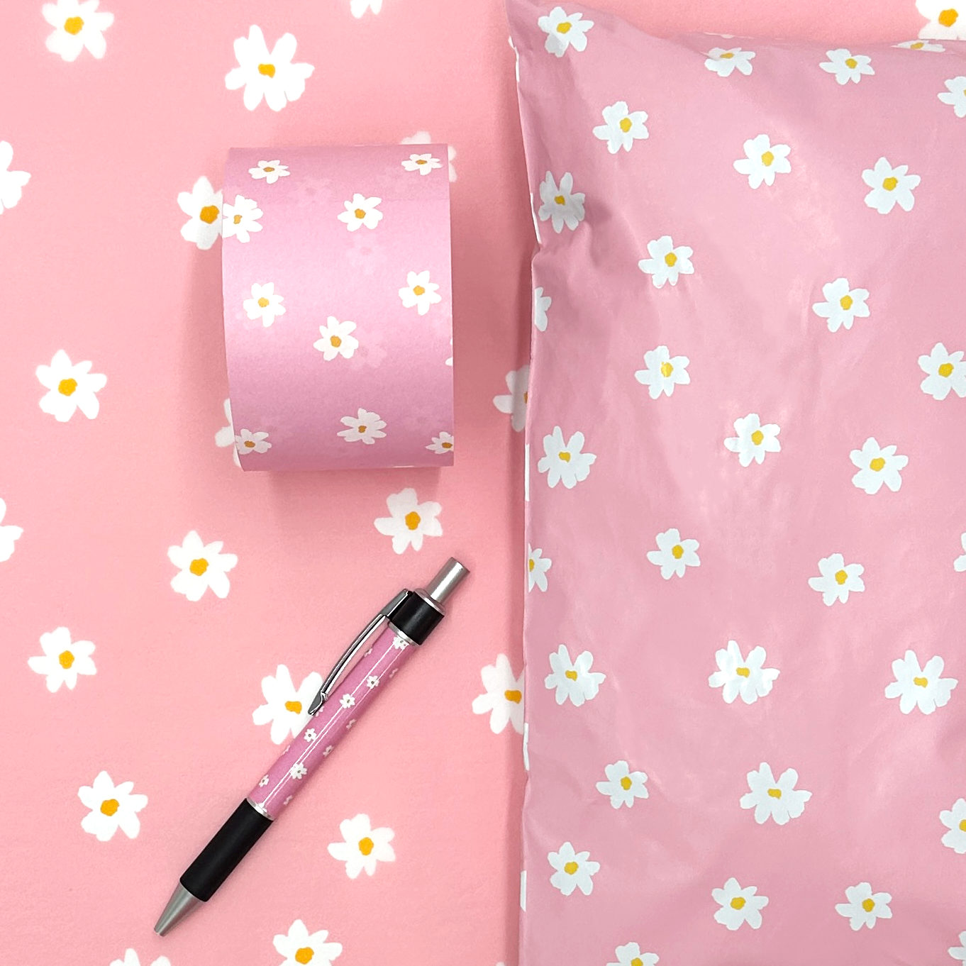 Compostable Packing Tape | Water Activated Tape - Pink Daisies